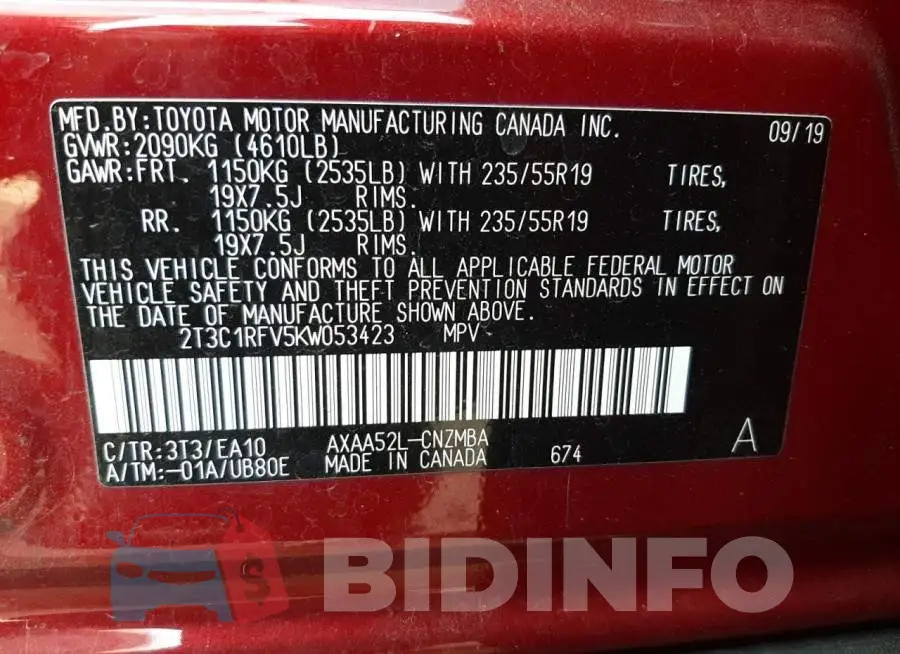 2T3C1RFV5KW053423 Photo# 10