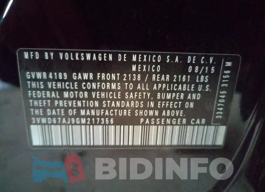 3VWD67AJ9GM217356 Photo# 10