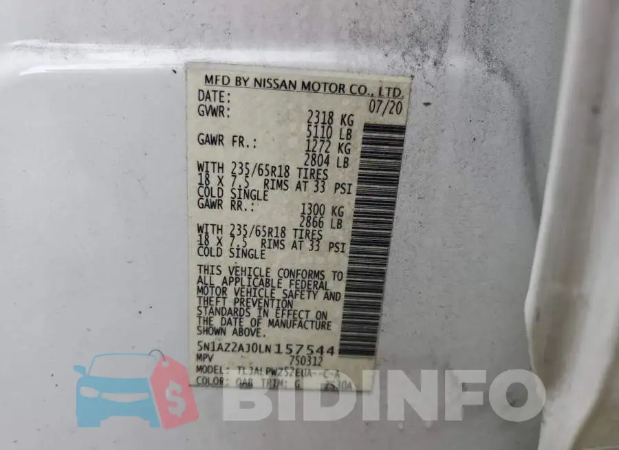 5N1AZ2AJ0LN157544 Photo# 10