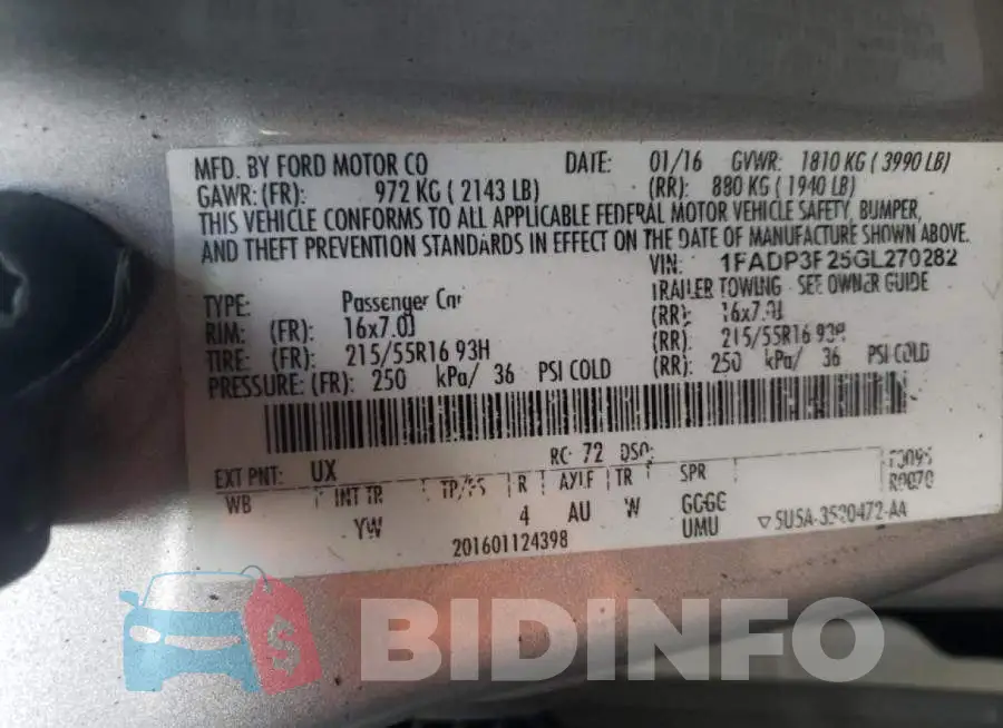 1FADP3F25GL270282 Photo# 10