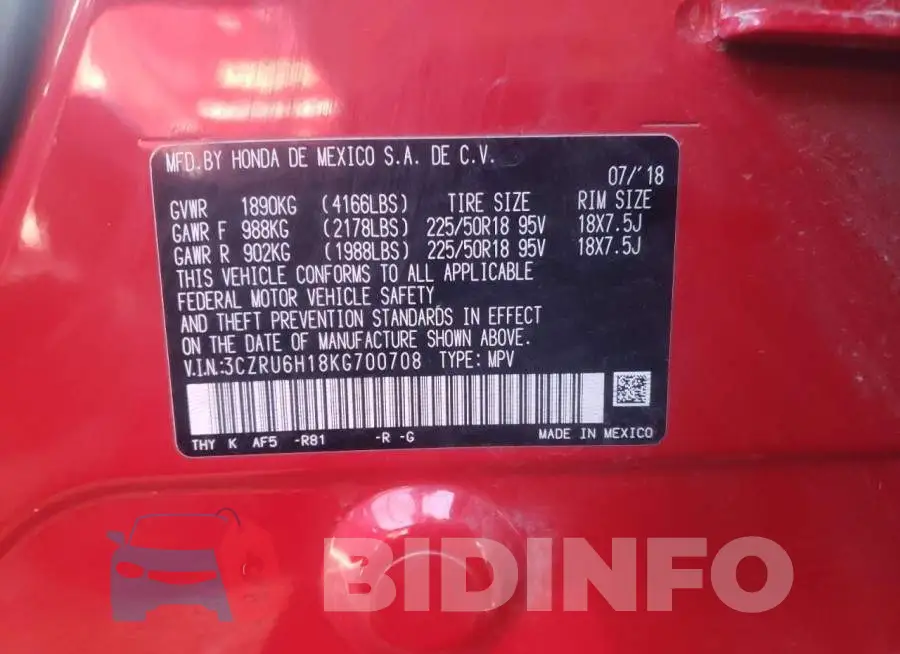 3CZRU6H18KG700708 Photo# 10