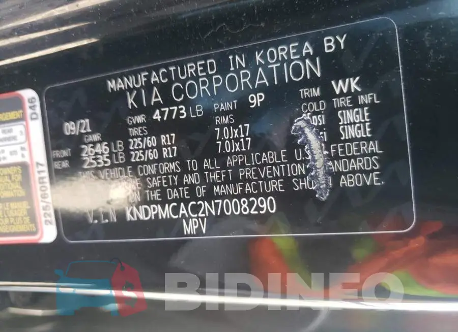 KNDPMCAC2N7008290 Photo# 10