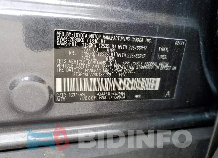 2T3P1RFV2MC186369 Photo# 10