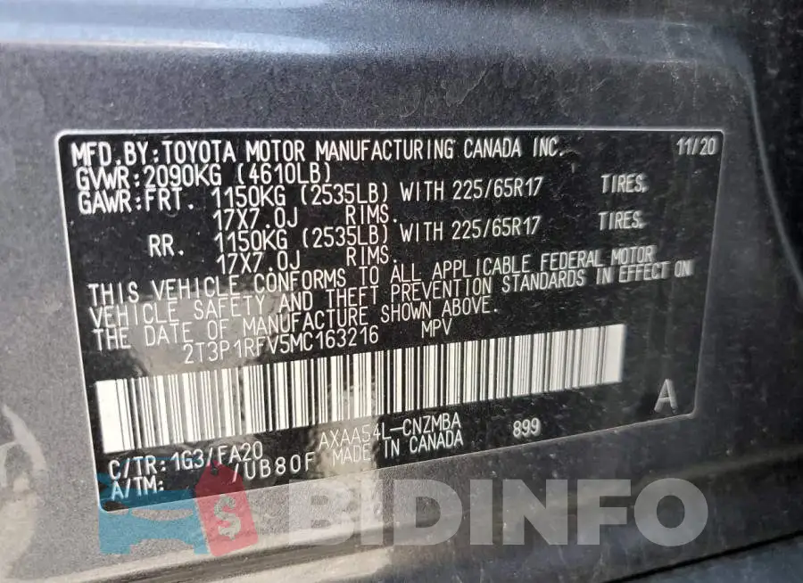2T3P1RFV5MC163216 Photo# 10