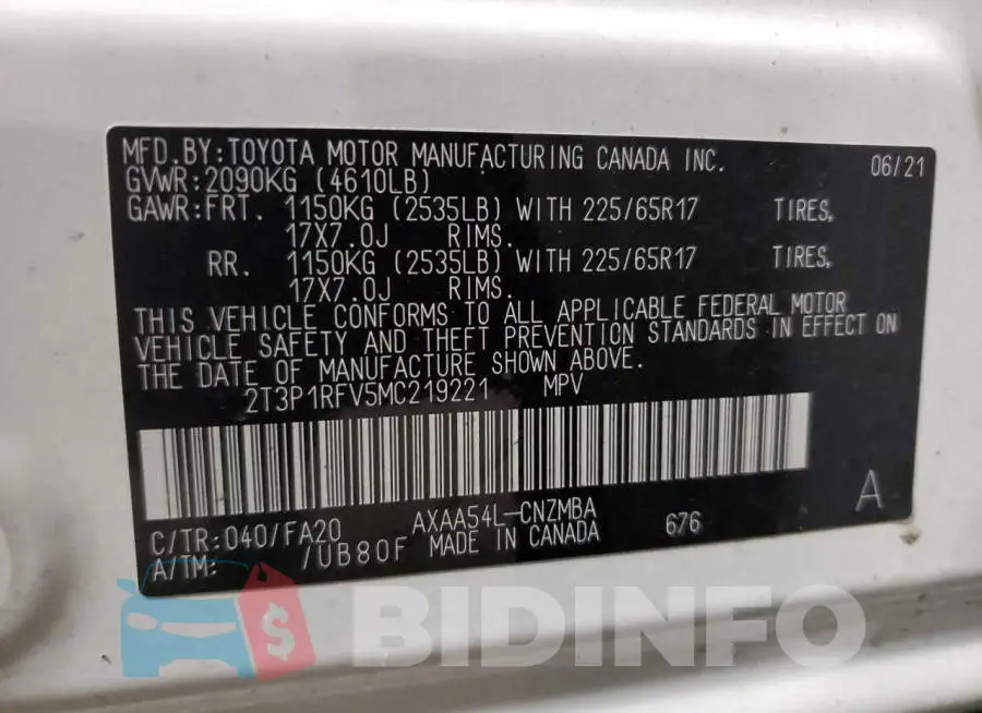 2T3P1RFV5MC219221 Photo# 10