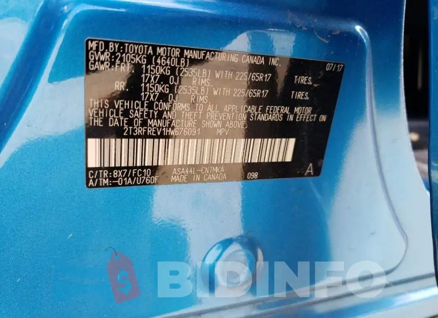 2T3RFREV1HW676091 Photo# 10