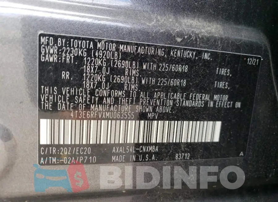 4T3E6RFVXMU063555 Photo# 10
