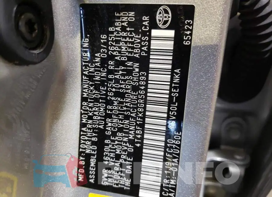 4T4BF1FK8GR564893 Photo# 10
