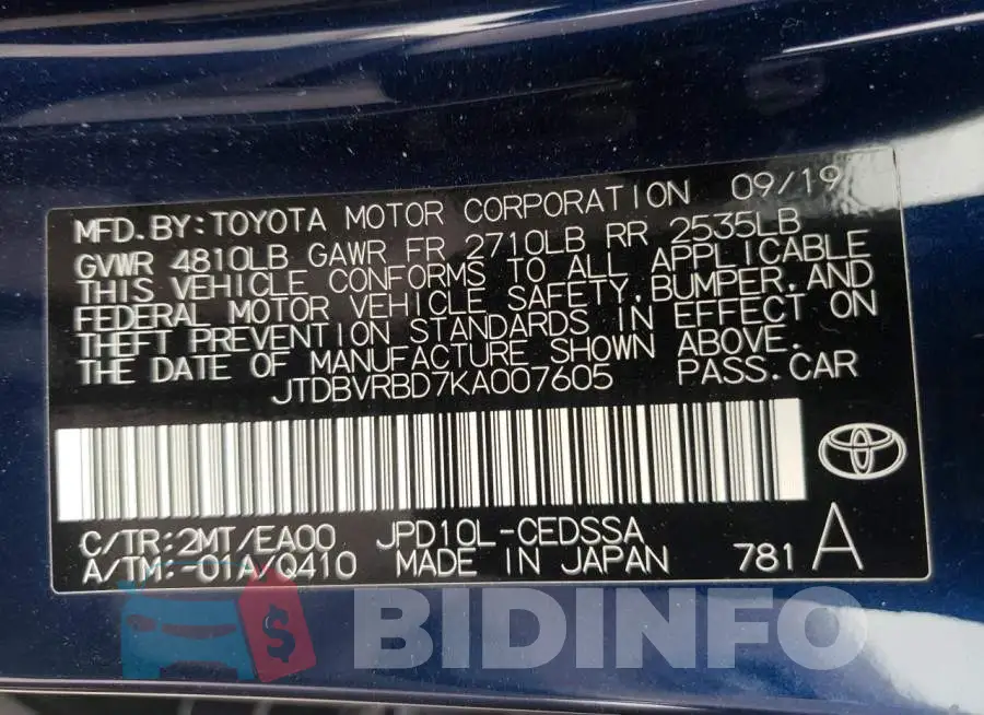 JTDBVRBD7KA007605 Photo# 10