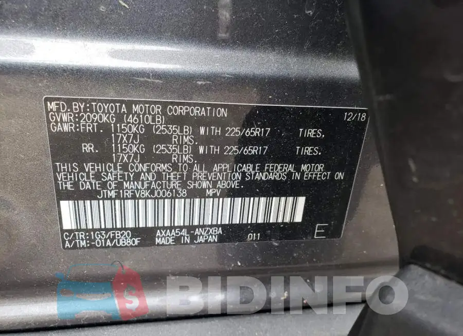 JTMF1RFV8KJ006138 Photo# 10