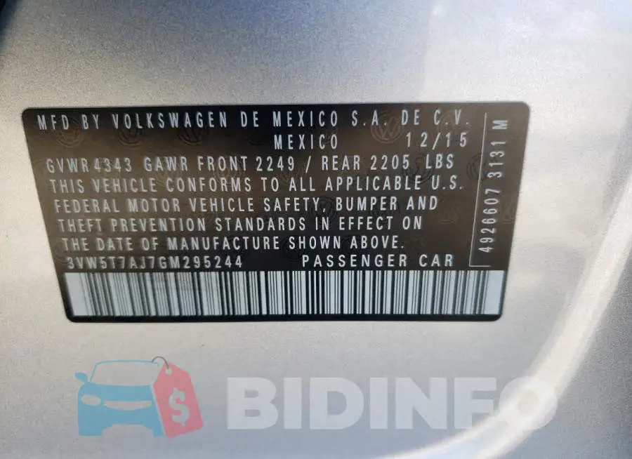 3VW5T7AJ7GM295244 Photo# 10