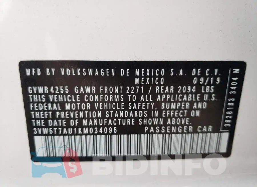 3VW5T7AU1KM034095 Photo# 10