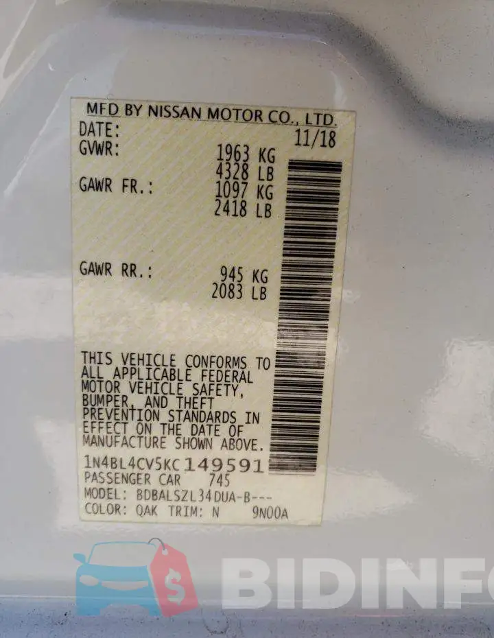 1N4BL4CV5KC149591 Photo# 10