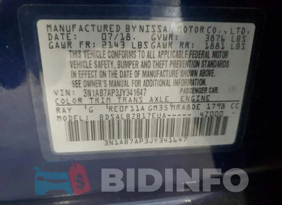 3N1AB7AP3JY341647 Photo# 10
