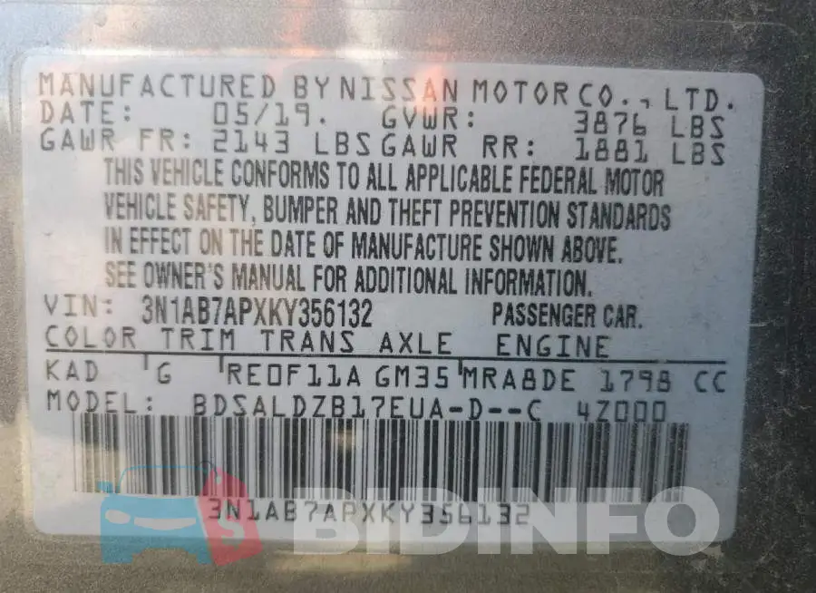 3N1AB7APXKY356132 Photo# 10