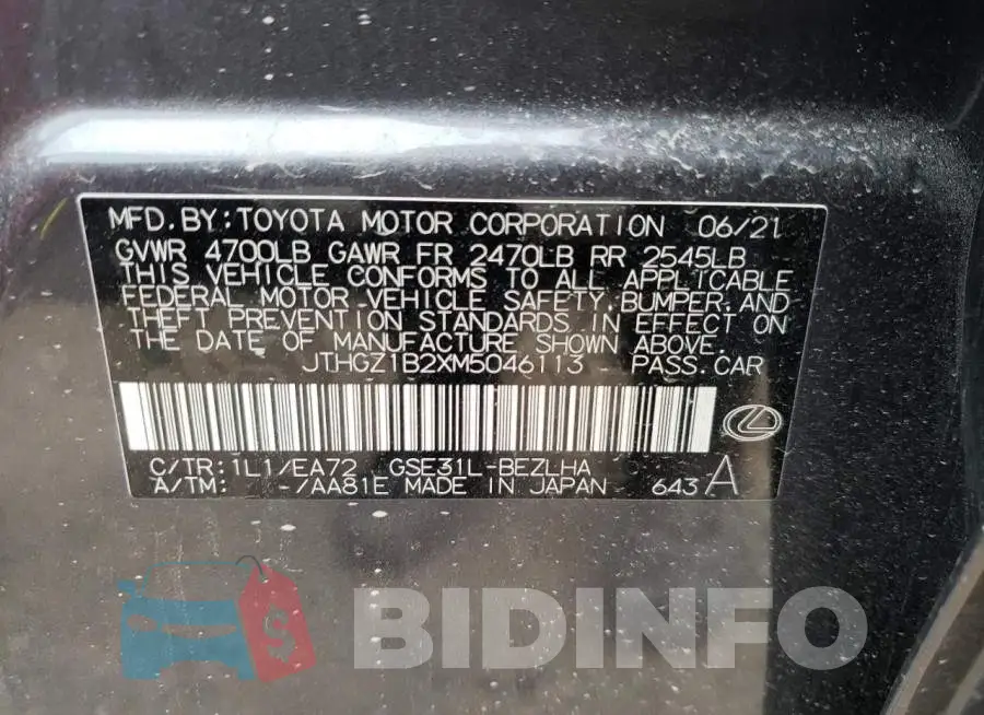 JTHGZ1B2XM5046113 Photo# 6