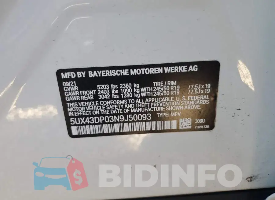 5UX43DP03N9J50093 Photo# 10