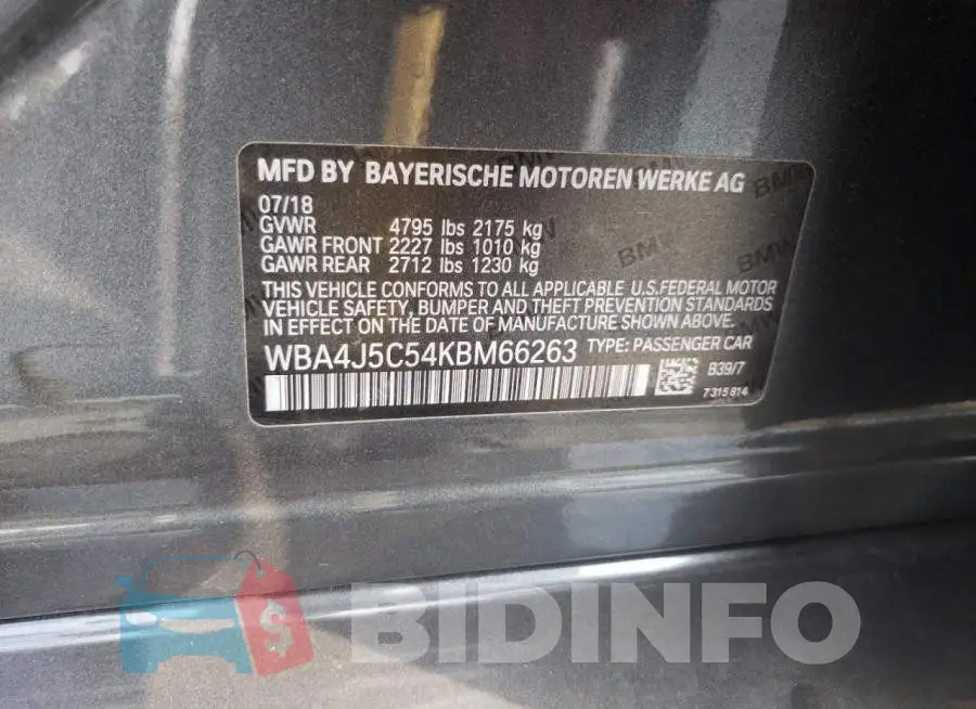 WBA4J5C54KBM66263 Photo# 10