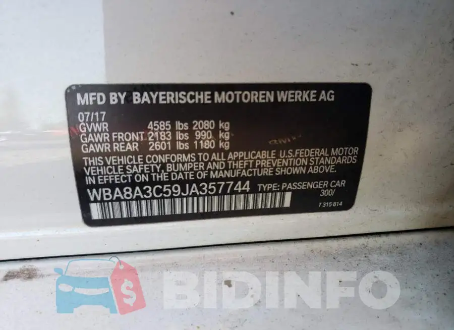 WBA8A3C59JA357744 Photo# 10