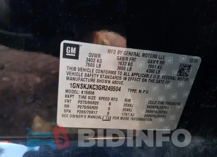 1GNSKJKC3GR249504 Photo# 10