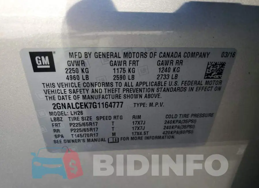 2GNALCEK7G1164777 Photo# 10