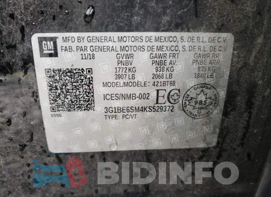 3G1BE6SM4KS529372 Photo# 10