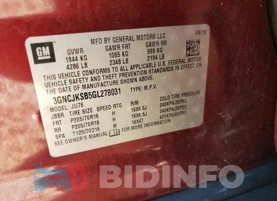 3GNCJKSB5GL278031 Photo# 10