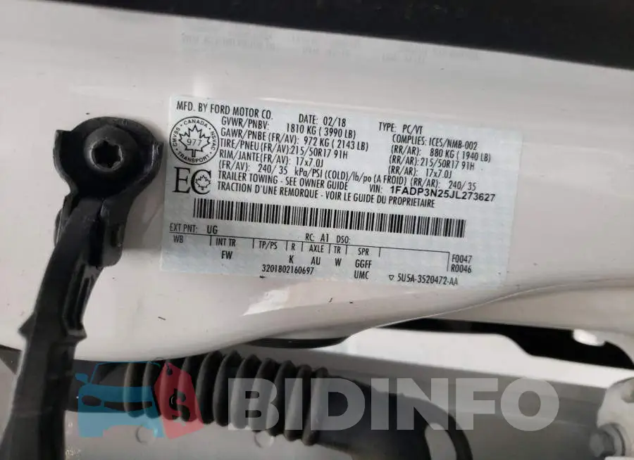 1FADP3N25JL273627 Photo# 10