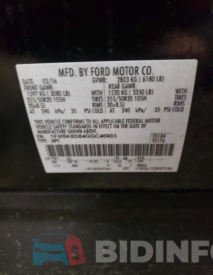 1FM5K8D84GGC46903 Photo# 10