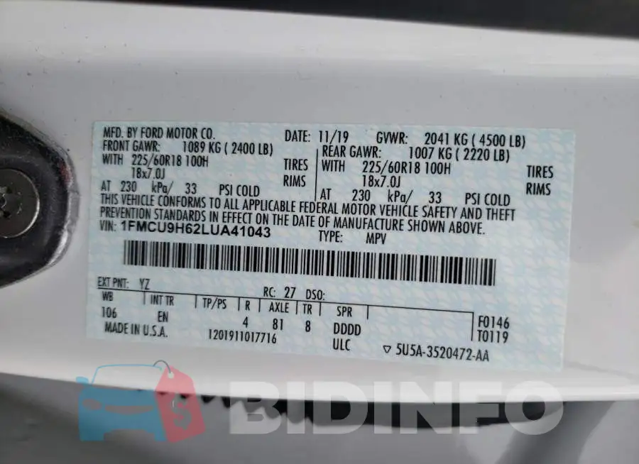 1FMCU9H62LUA41043 Photo# 10