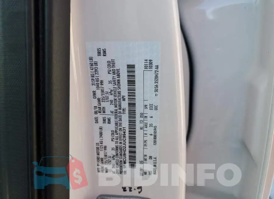 1FMCU9HD2JUC99431 Photo# 10