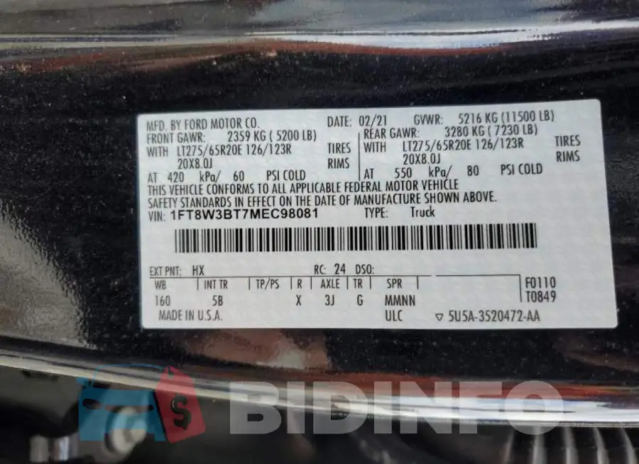 1FT8W3BT7MEC98081 Photo# 10