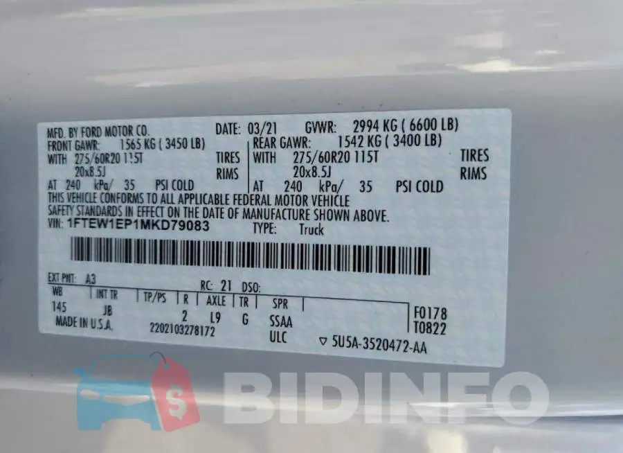 1FTEW1EP1MKD79083 Photo# 10