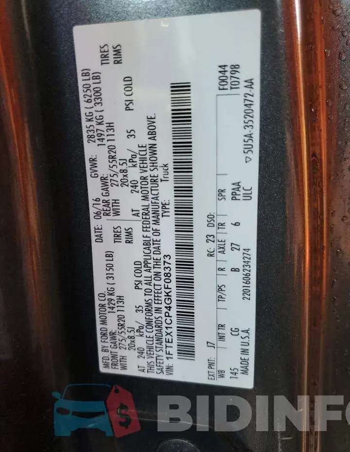 1FTEX1CP4GKF08373 Photo# 10