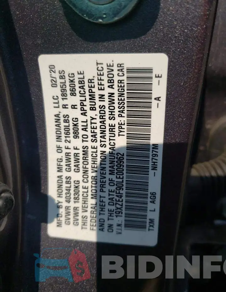19XZE4F90LE009962 Photo# 10