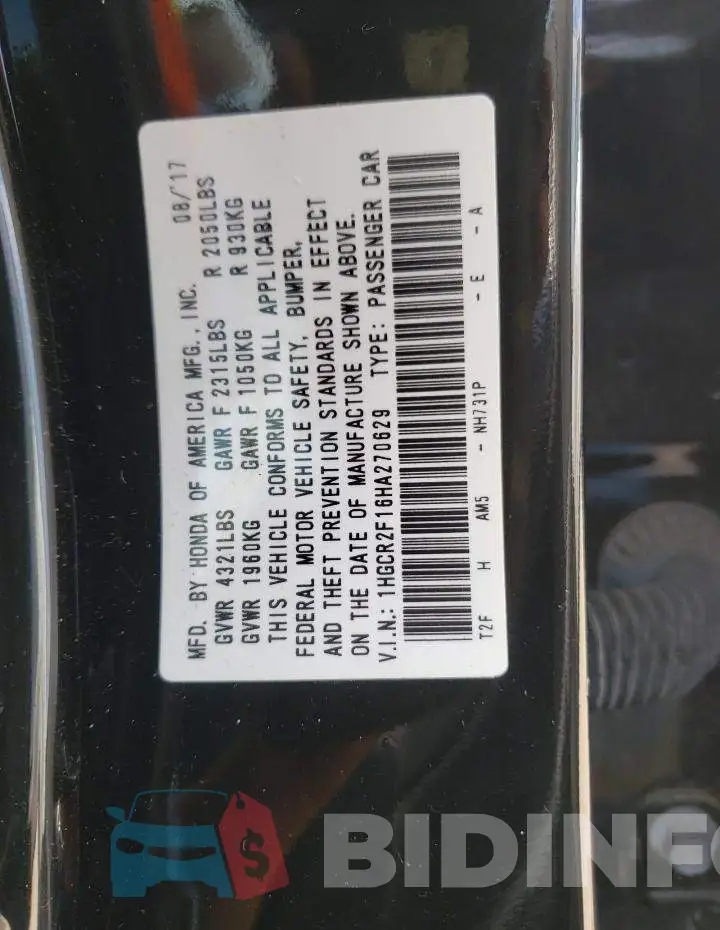 1HGCR2F16HA270629 Photo# 10