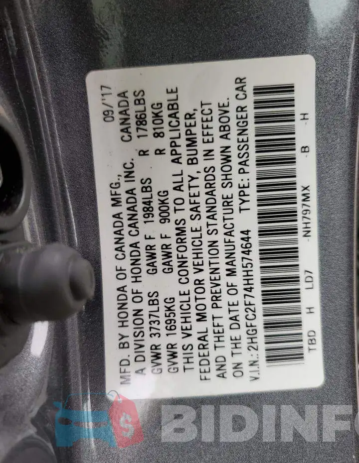 2HGFC2F74HH574644 Photo# 10