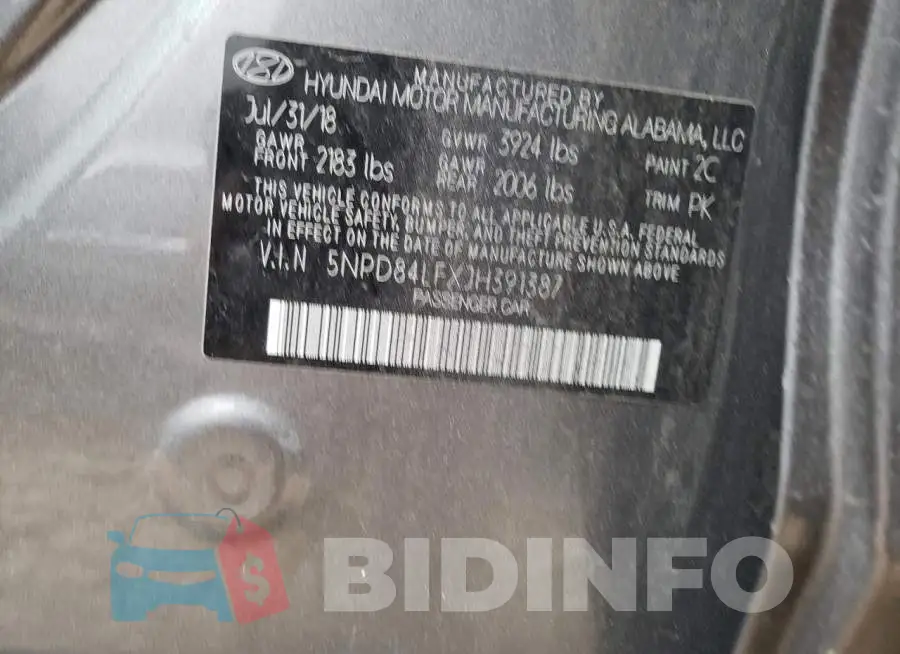 5NPD84LFXJH391387 Photo# 10