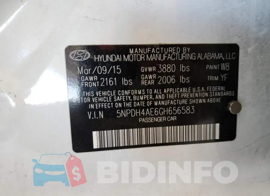 5NPDH4AE6GH656583 Photo# 10