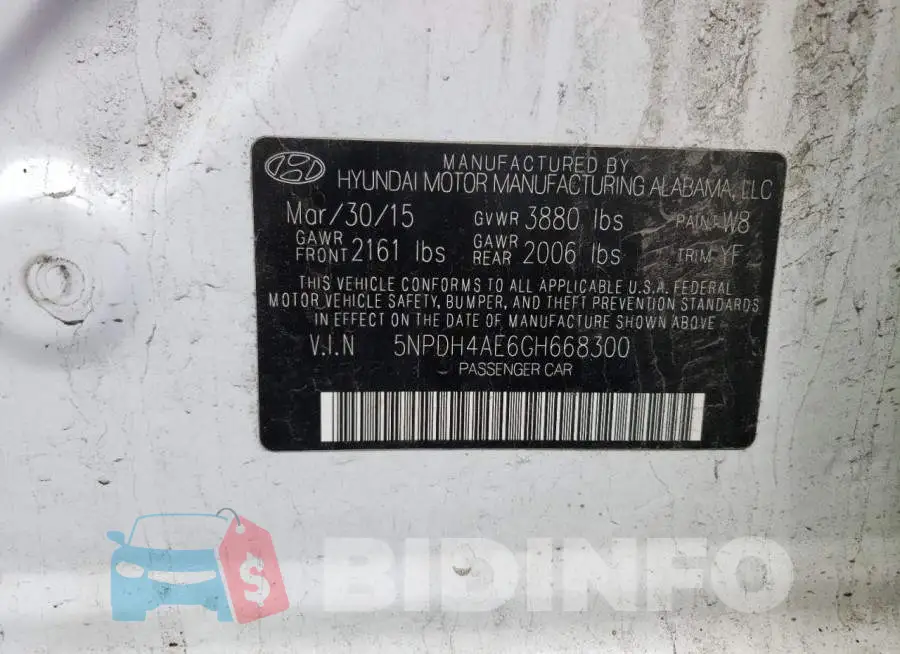 5NPDH4AE6GH668300 Photo# 10