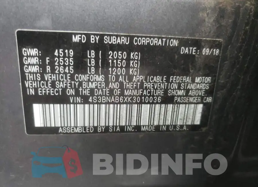 4S3BNAB6XK3010036 Photo# 10