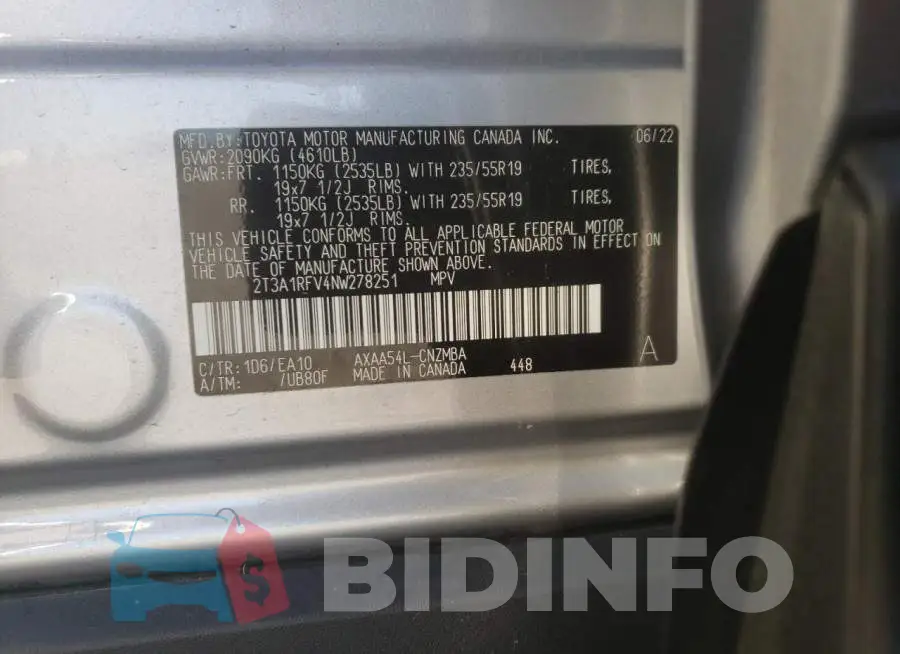 2T3A1RFV4NW278251 Photo# 10