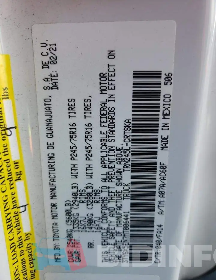 3TYSX5EN7MT006441 Photo# 10