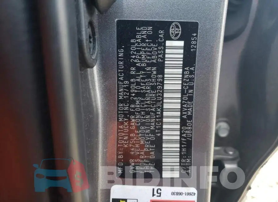 4T1C11AK3LU329798 Photo# 10