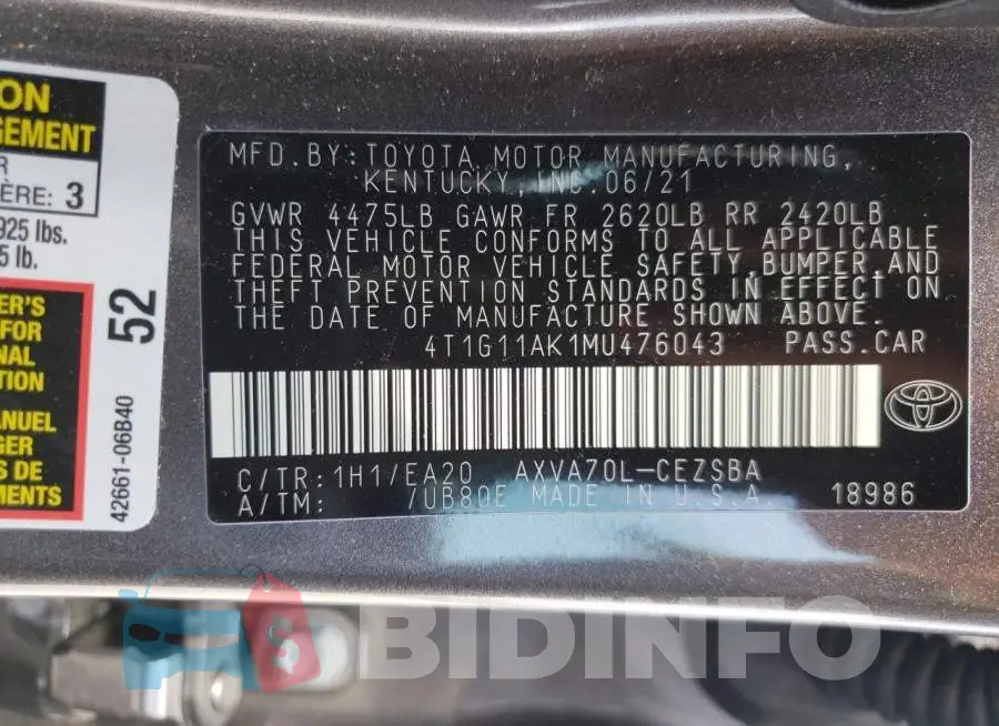 4T1G11AK1MU476043 Photo# 10
