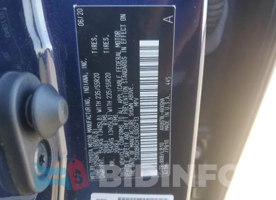 5TDDBRCH1LS005713 Photo# 10