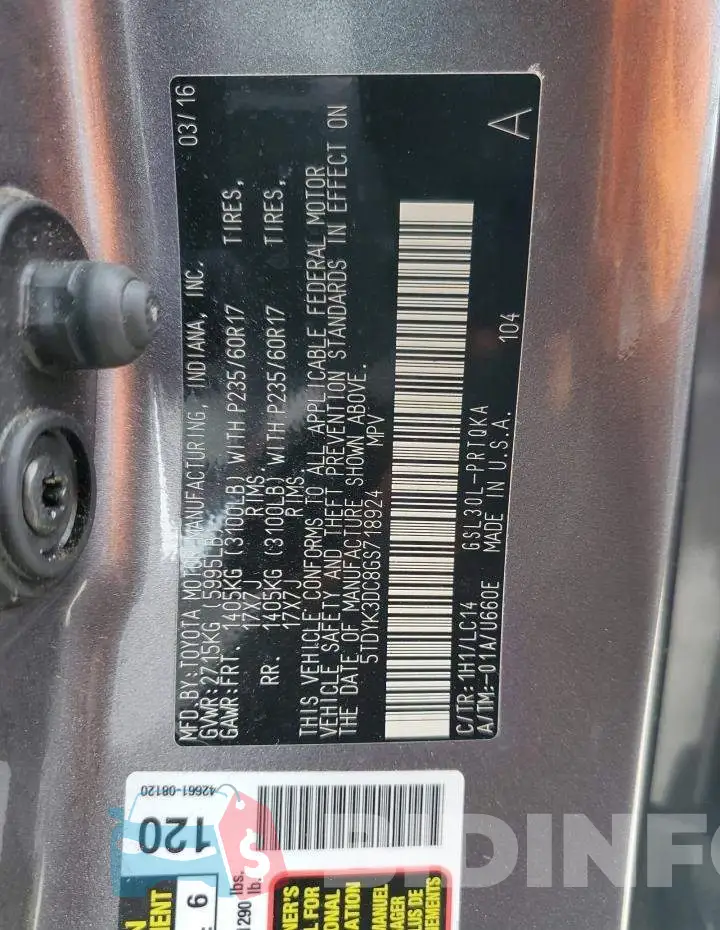 5TDYK3DC8GS718924 Photo# 10