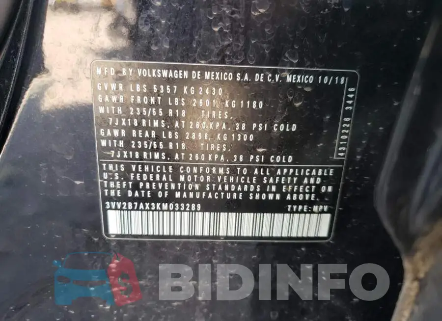 3VV2B7AX3KM033289 Photo# 10