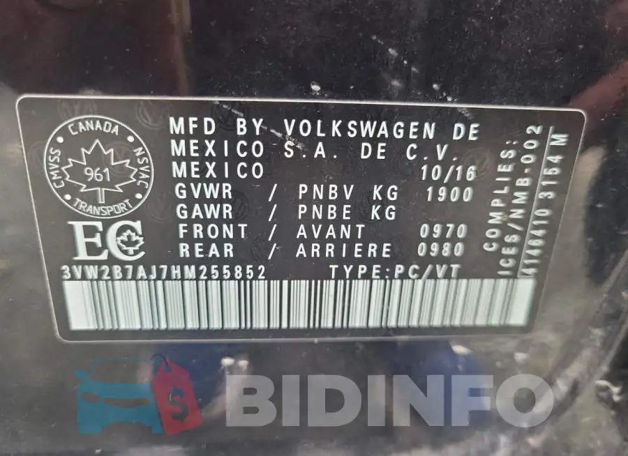 3VW2B7AJ7HM255852 Photo# 10
