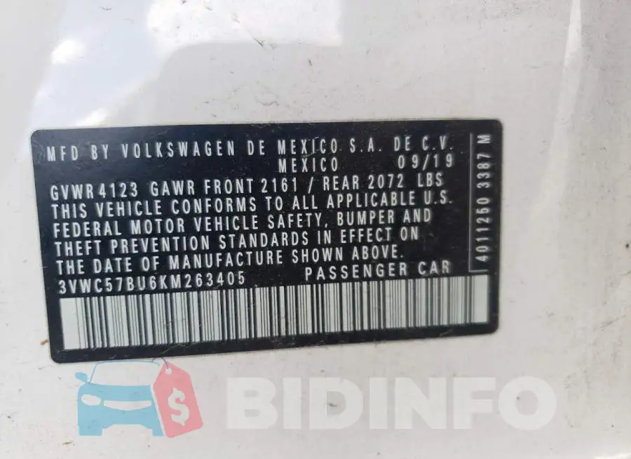 3VWC57BU6KM263405 Photo# 10